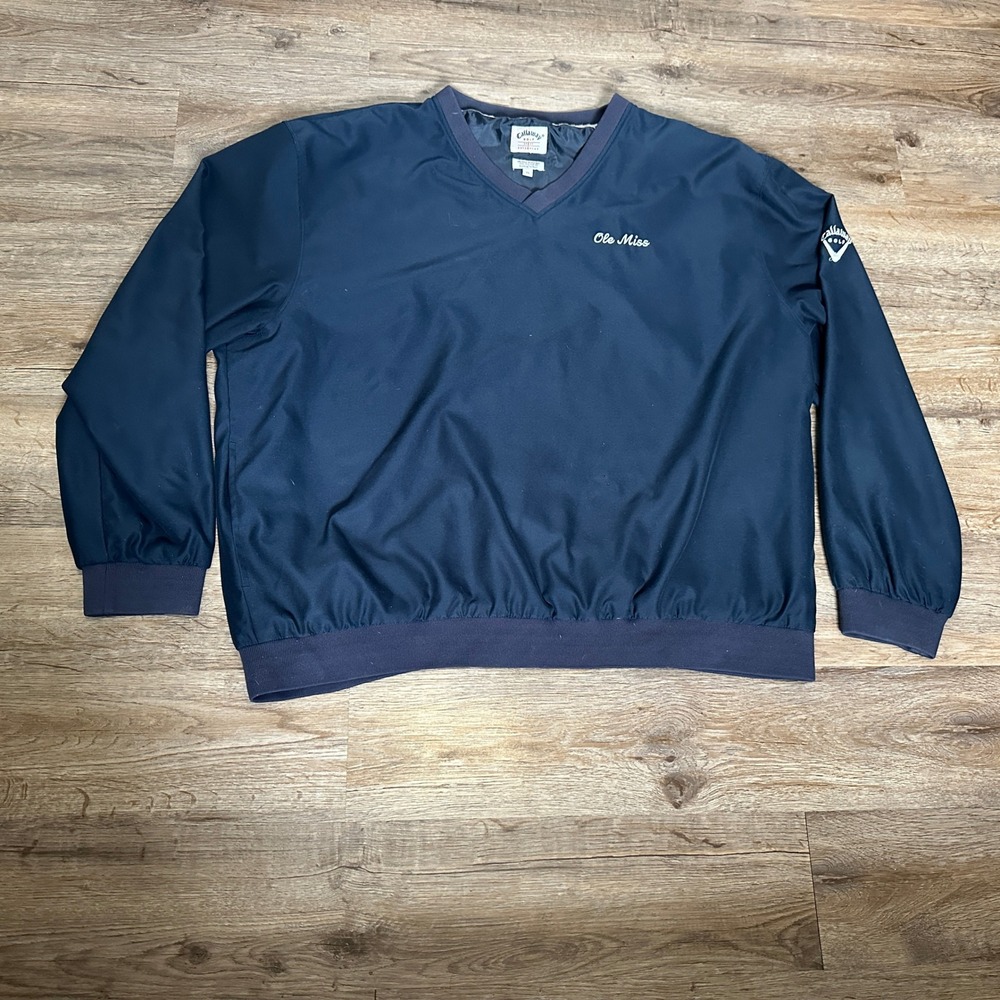 Callaway Golf Ole Miss Windbreaker‎ Pullover Mens XL Navy Blue V-Neck Microfiber